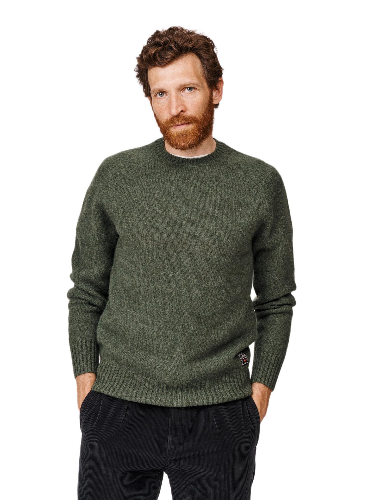 Мужской свитер Aubin Prestwick Shetland Crew Neck, цвет: Тёмный зелёный — фото 1