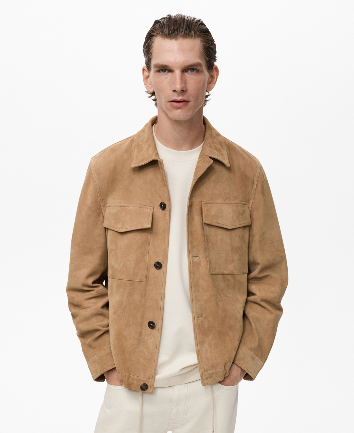 Mango Men's Leather Pockets Jacket