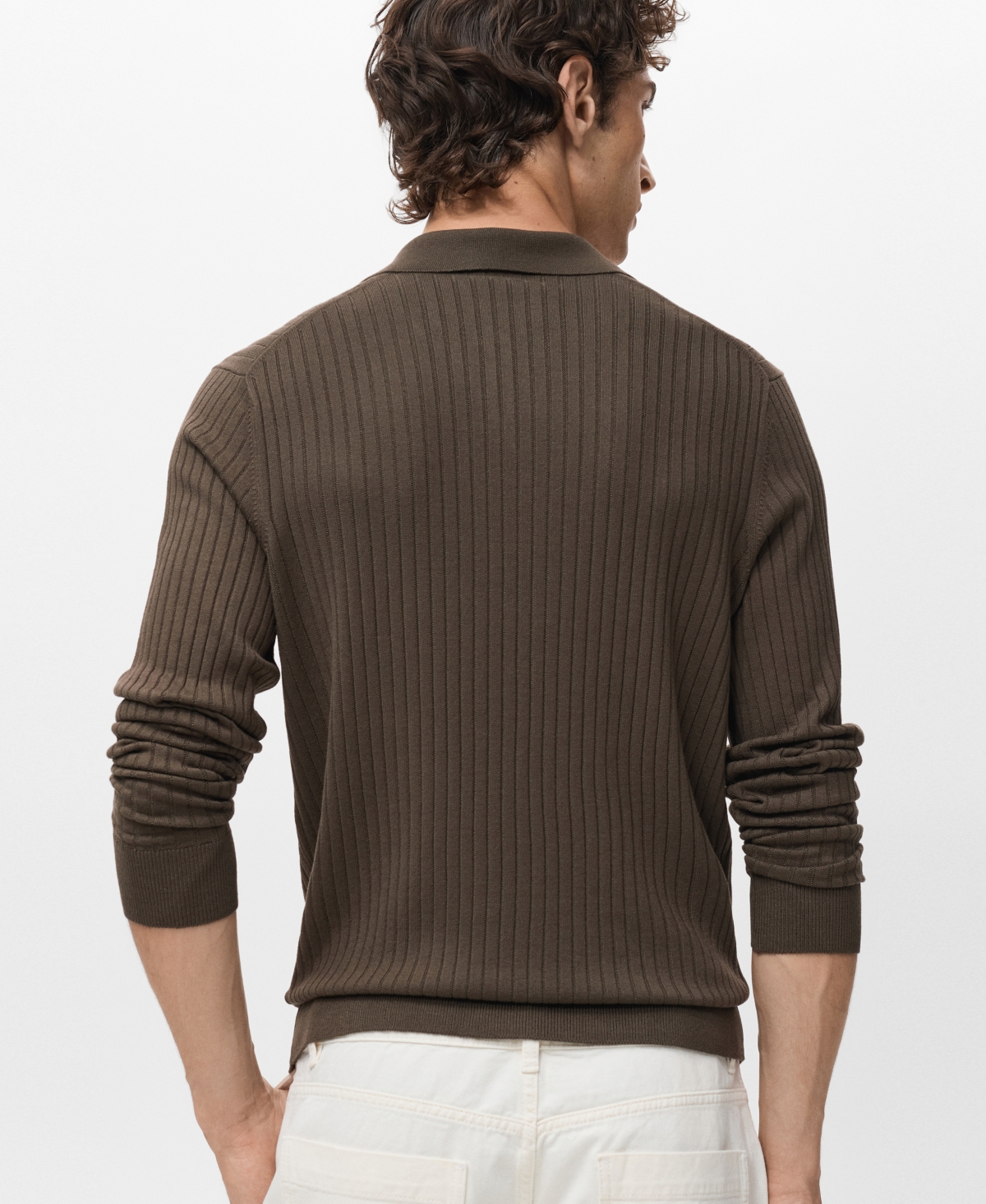 Mango Men's Ribbed Knitted Polo Sweater