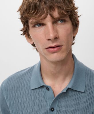 Men's Openwork Knitted Cotton Polo Shirt