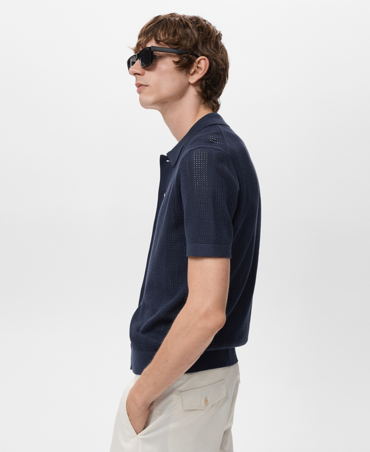 Mango Men's Striped Openwork Knitted Shirt