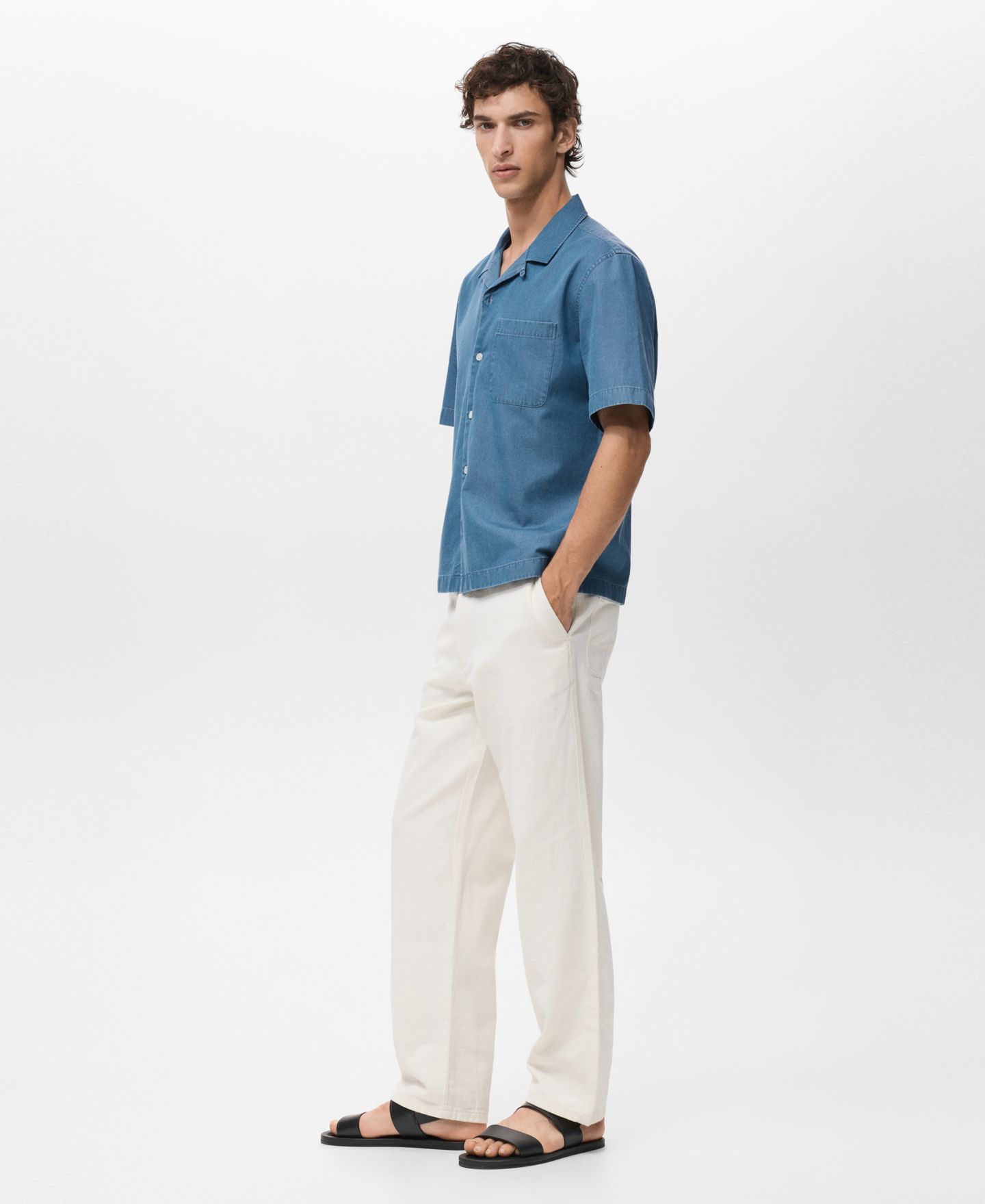Мужская рубашка Mango Cotton Denim, цвет: Индиго синий — фото 5