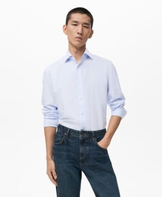 MANGO - Men's 100% Cotton Striped Slim-Fit Shirt