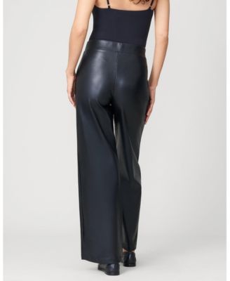 Women's Coated Faux Leather Wide Leg Pull On Pant