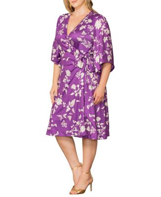 Plus Size Gemini Wrap Dress with Contrast Lined Sleeves