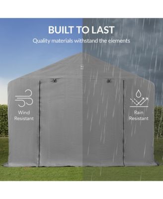 10x8ft Outdoor Fabric Storage Shed, Steel Frame, Dual Zipper Doors, Window