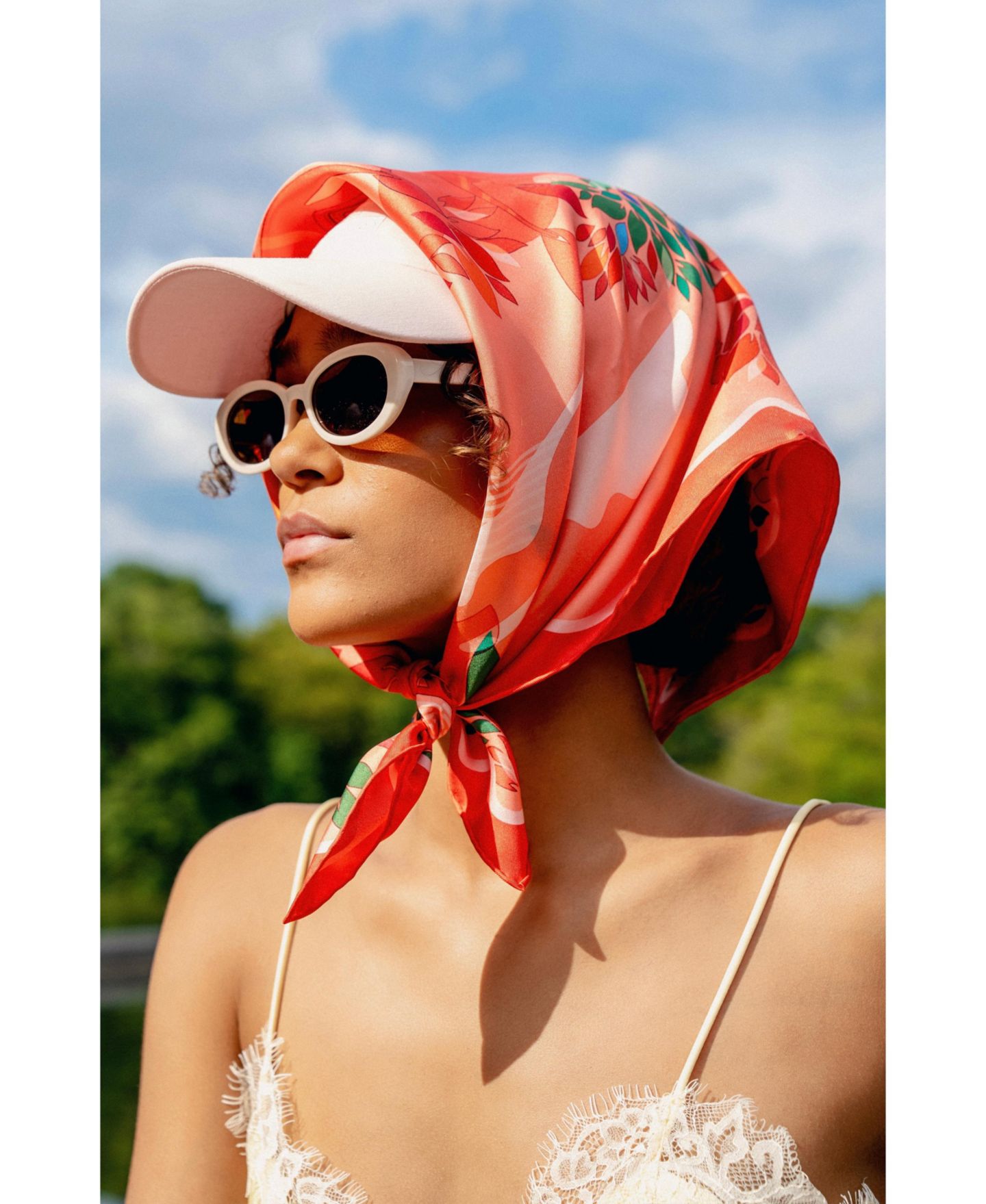 Женский шарф Jessie Zhao New York Double Sided Silk Scarf Crossing Red, цвет: Красный — фото 5