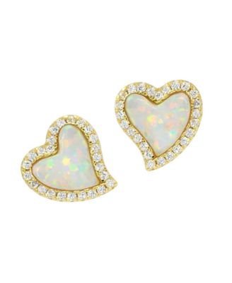 Amore Heart Stud Earrings With Lab-Grown Opal in 14k Gold Plated Sterling Silver