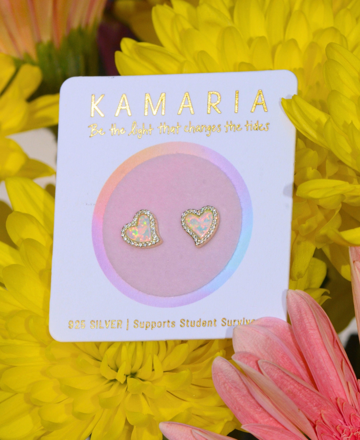 Kamaria Amore Heart Stud Earrings With Lab-grown Opal In 14k Gold Plated Sterling Silver In Gold