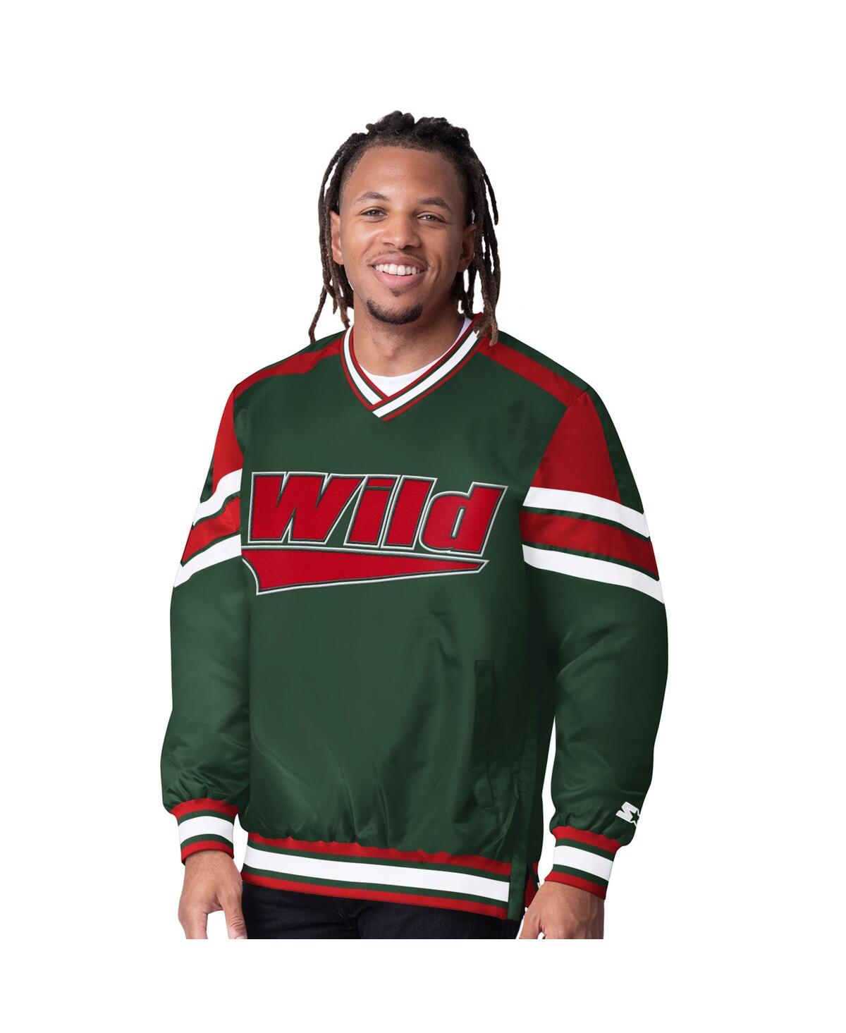 Starter Men's Green Minnesota Wild Reliever V-neck Pullover Jacket In Multi