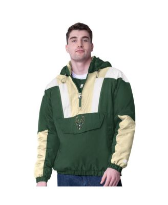 Starter - Men's Hunter Green/Cream Milwaukee Bucks Charger Half-Zip Pullover Jacket