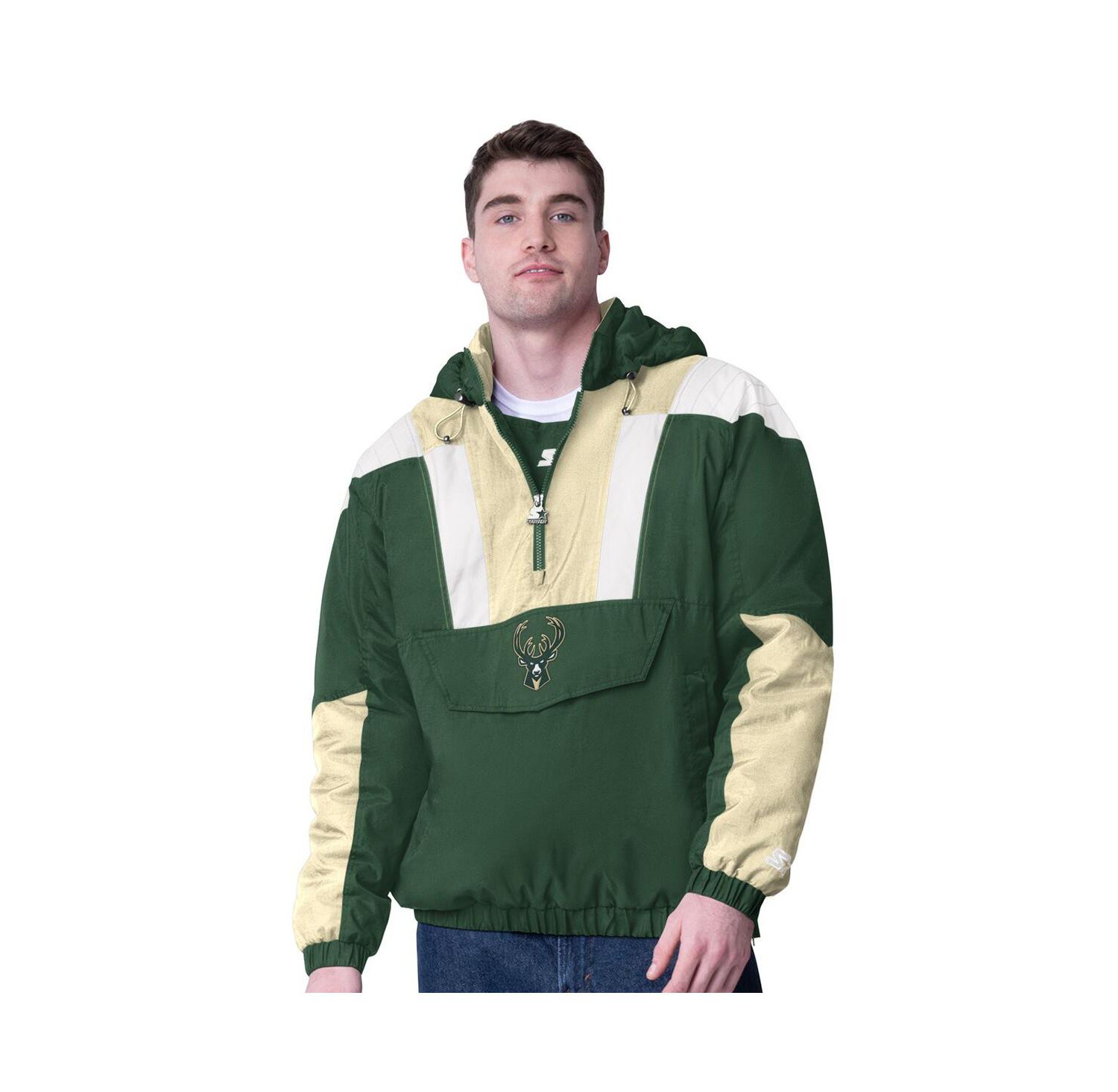 Men's Hunter Green/Cream Milwaukee Bucks Charger Half-Zip Pullover Jacket