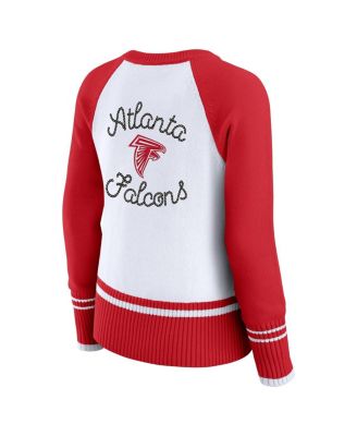 Women's White/Red Atlanta Falcons Color Block Raglan Sweater