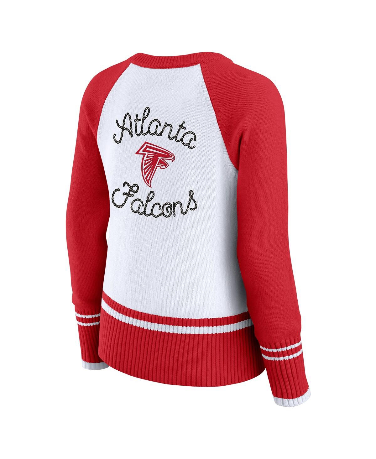 Wear By Erin Andrews Women's White/red Atlanta Falcons Color Block Raglan Sweater In Multi