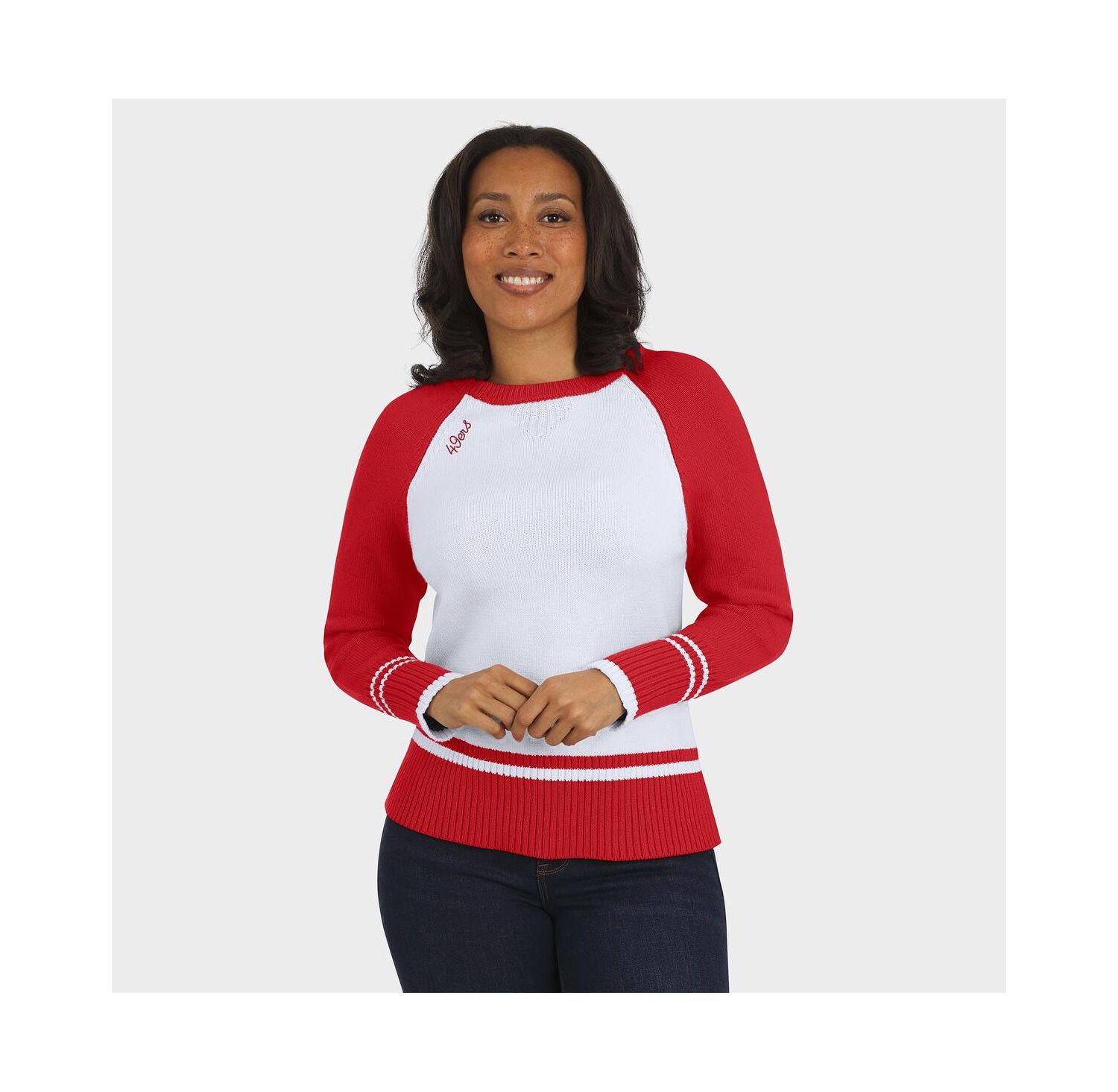 Women's White/Scarlet San Francisco 49ers Color Block Raglan Sweater