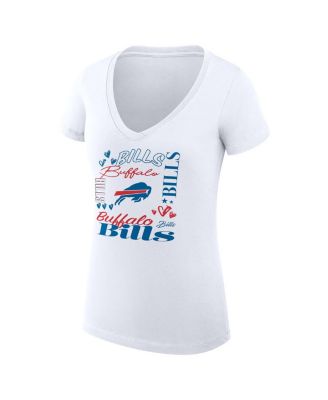 Women's White Buffalo Bills Super-Slim Fit Lightweight Collage Team V-Neck T-Shirt