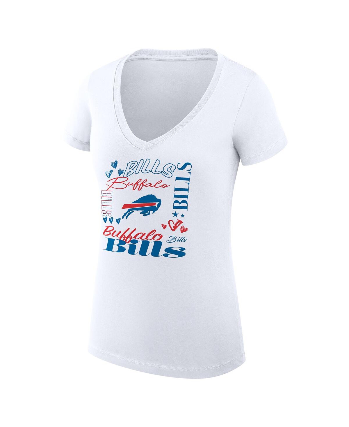 G-iii 4her By Carl Banks Women's White Buffalo Bills Super-slim Fit Lightweight Collage Team V-neck T-shirt In White
