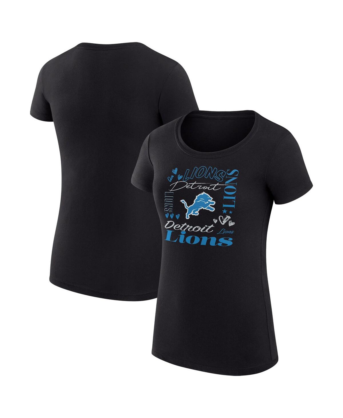 G-iii 4her By Carl Banks Women's Black Detroit Lions Super-slim Fit Lightweight Collage Team T-shirt In Black