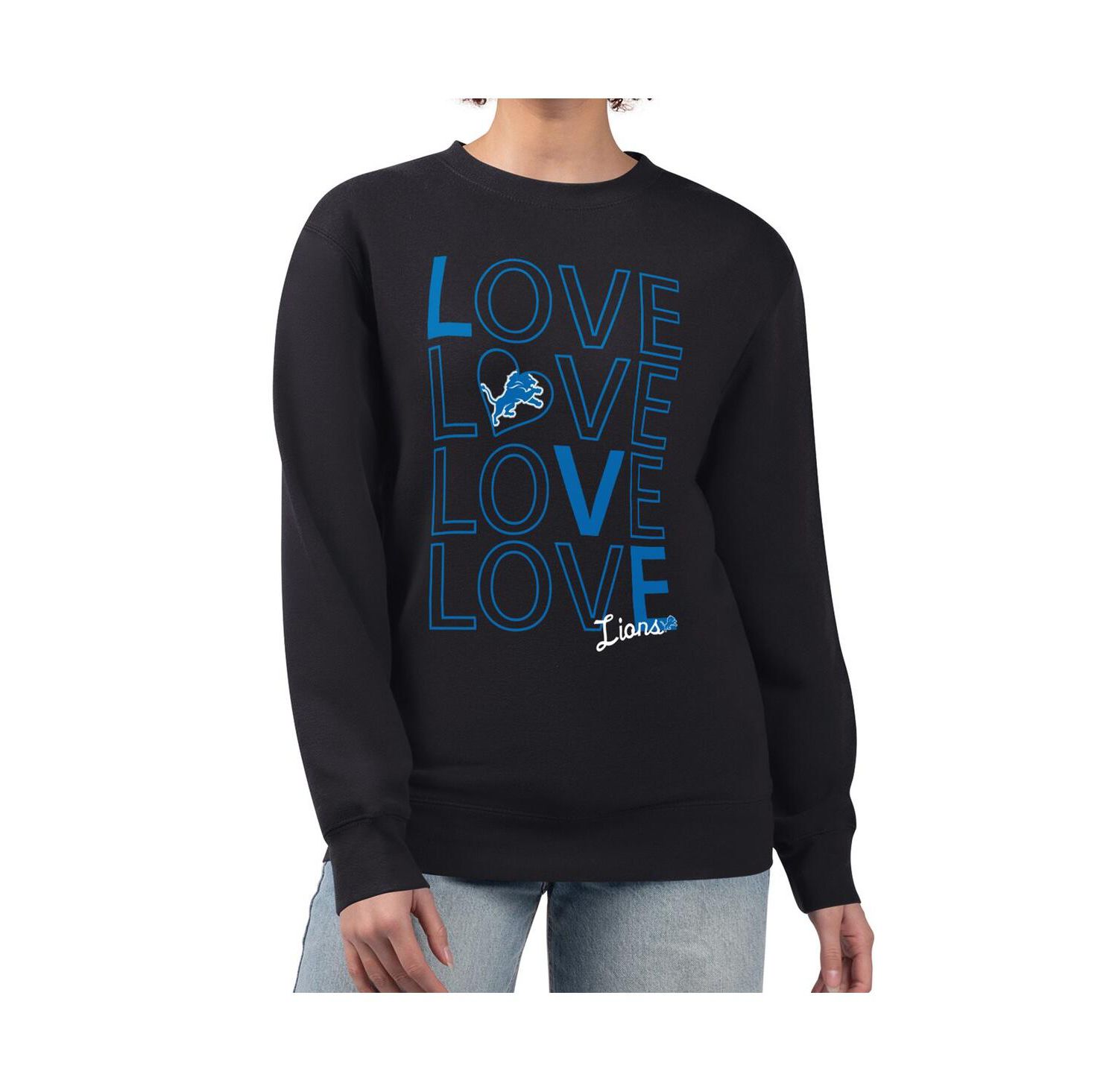 Women's Black Detroit Lions Lots of Love Graphic Fleece Pullover Sweatshirt