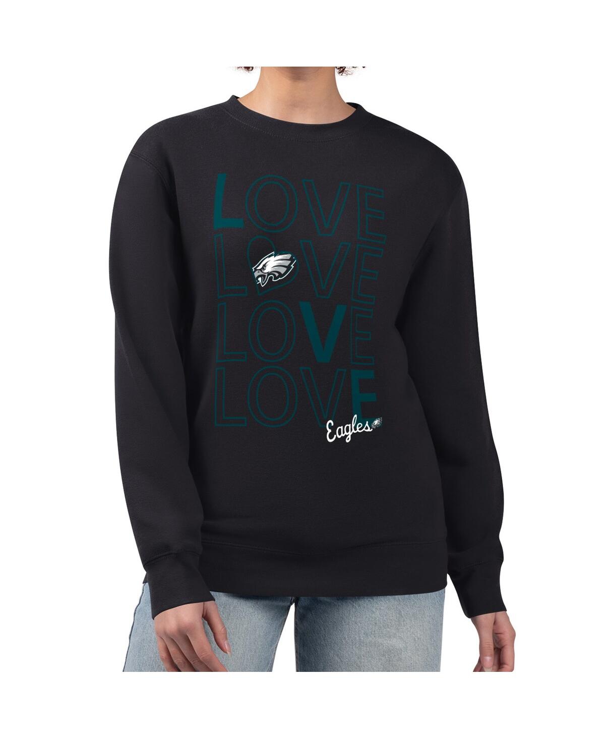 G-iii 4her By Carl Banks Women's Black Philadelphia Eagles Lots Of Love Graphic Fleece Pullover Sweatshirt