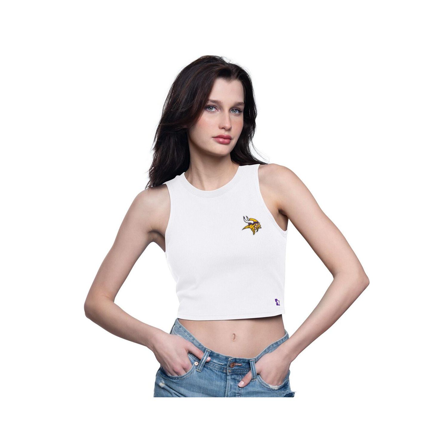 Women's White Minnesota Vikings Show Up Cropped Tank Top
