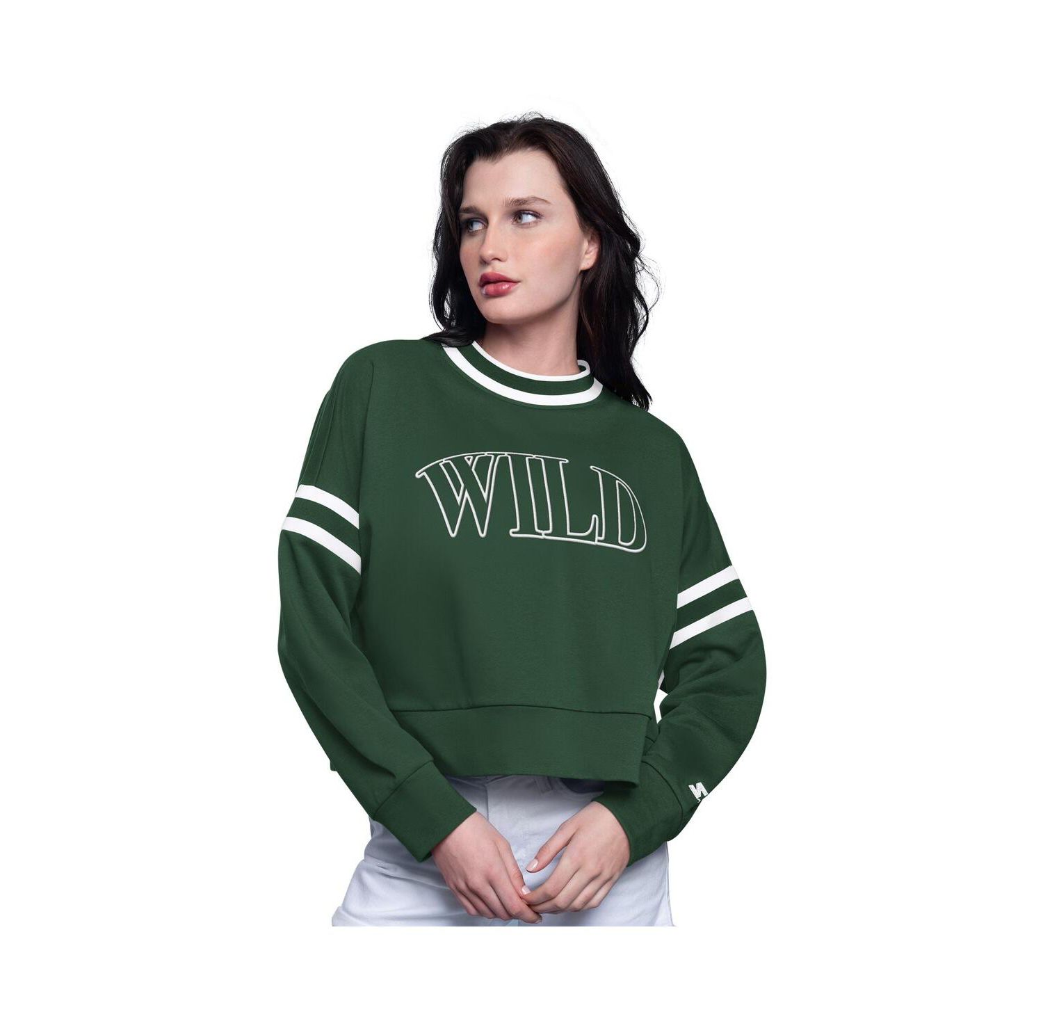 Women's Green Minnesota Wild Power Play Cropped Pullover Sweatshirt