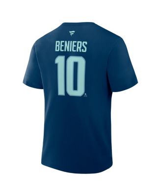 Men's Matty Beniers Deep Sea Blue Seattle Kraken Authentic Stack Name Number T-Shirt