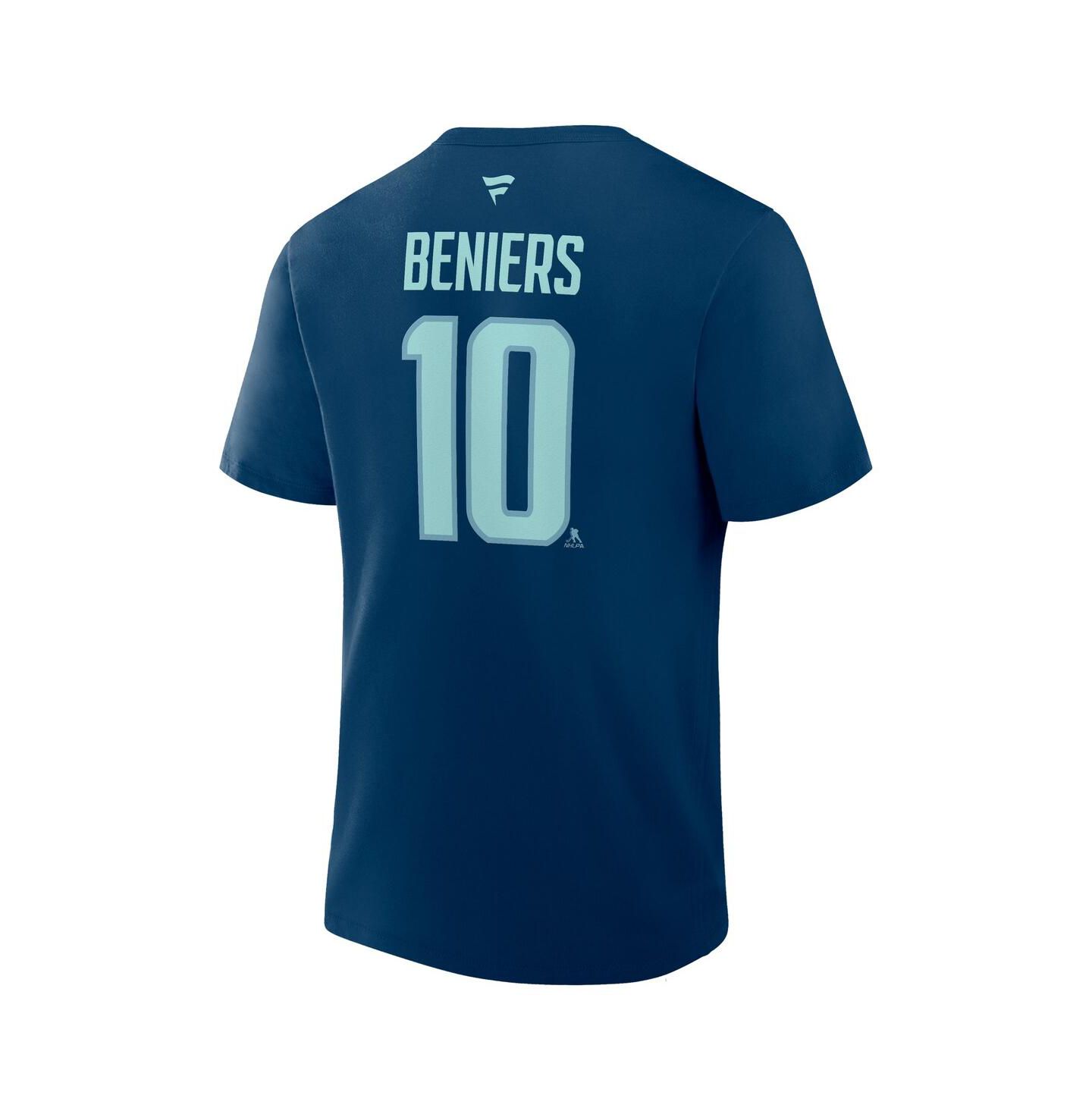 Мужская футболка Fanatics Matty Beniers Deep Sea Blue Seattle Kraken Authentic Stack Name & Number — фото 2