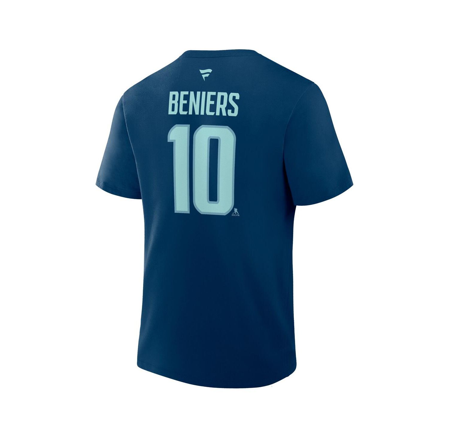Men's Matty Beniers Deep Sea Blue Seattle Kraken Authentic Stack Name & Number T-Shirt