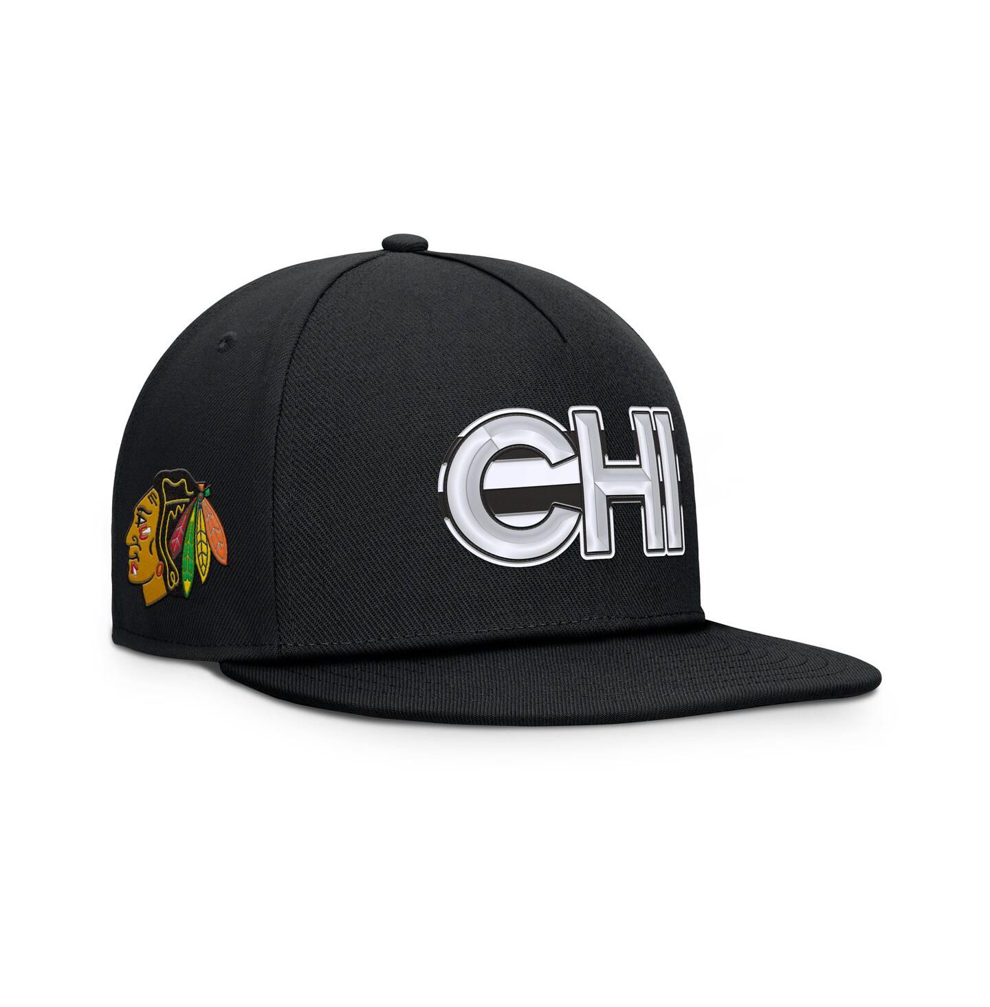 Мужская кепка Fanatics Black Chicago Blackhawks Authentic Pro Rink Team Code Snapback Hat — фото 1