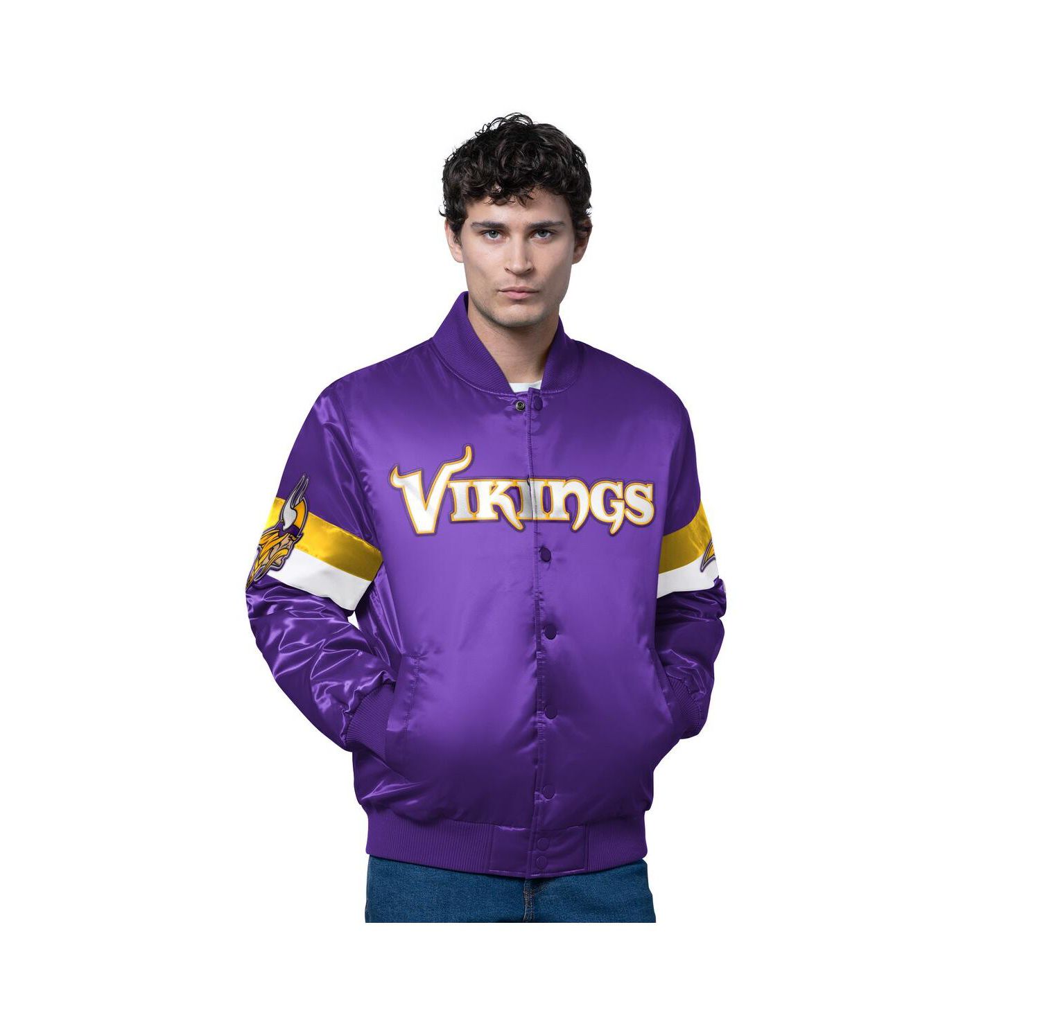 Men's Purple Minnesota Vikings Triple Option Satin Varsity Full-Snap Jacket