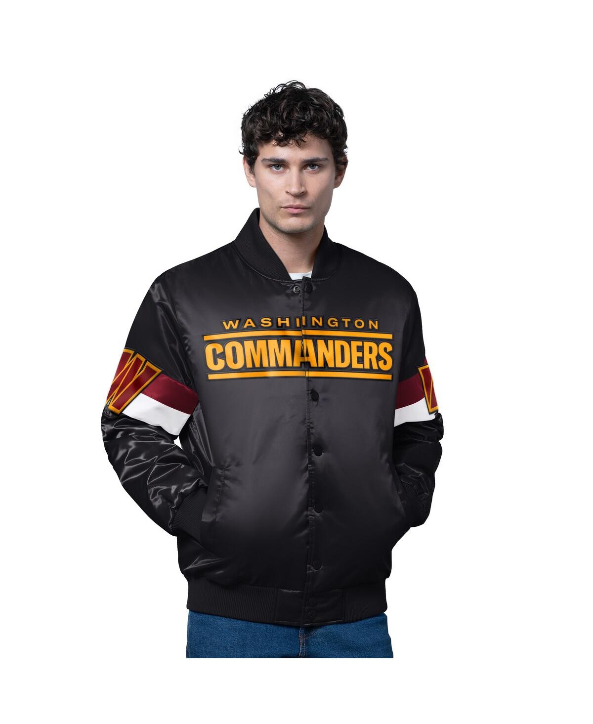 Starter Men's Black Washington Commanders Triple Option Full-Snap Varsity Jacket