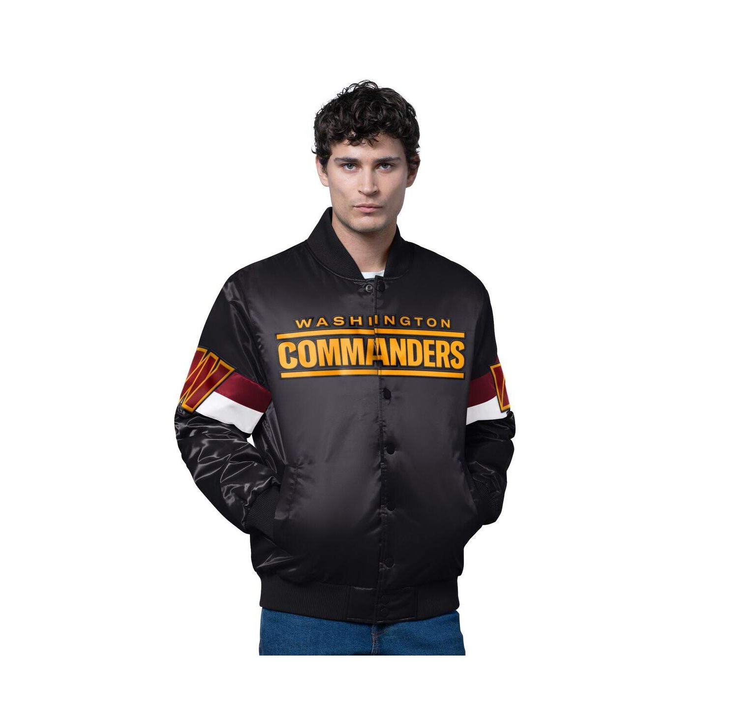 Men's Black Washington Commanders Triple Option Full-Snap Varsity Jacket