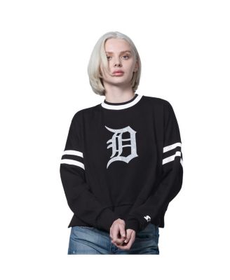 Starter - Women's Black Detroit Tigers Rally Cropped Drop Shoulder Crewneck Sweatshirt