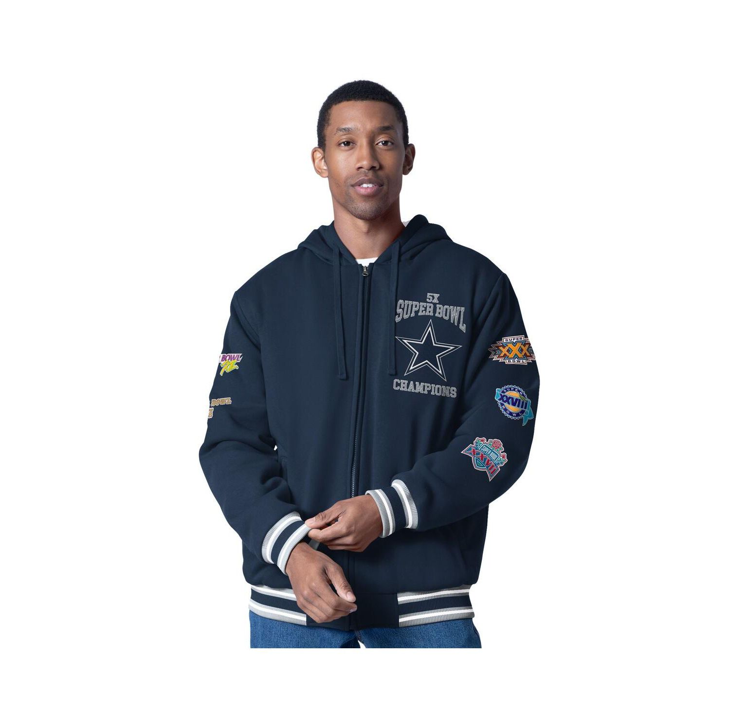 Men's Navy Dallas Cowboys Power Forward Commemorative Fleece Full-Zip Hoodie