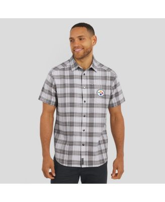 Men's Darius Rucker Collection by Gray Pittsburgh Steelers Team Plaid Short Sleeve Full-Snap Shirt
