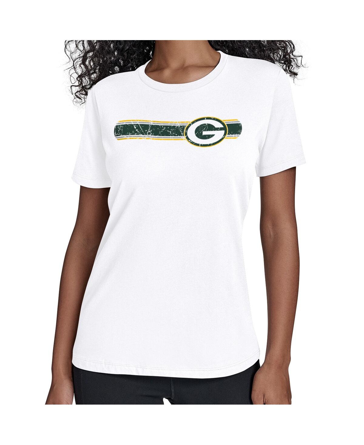 Starter Women's White Green Bay Packers Team Stripe T-shirt In White
