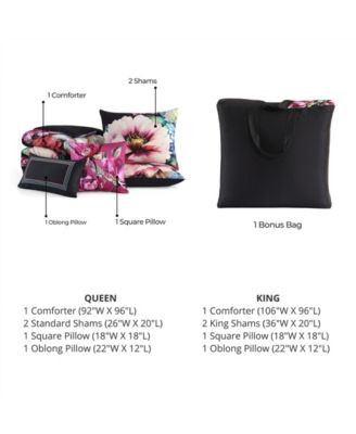 Black Night Poppies Bedding 100% Cotton Sateen 5 Piece Queen Size Reversible Comforter Set