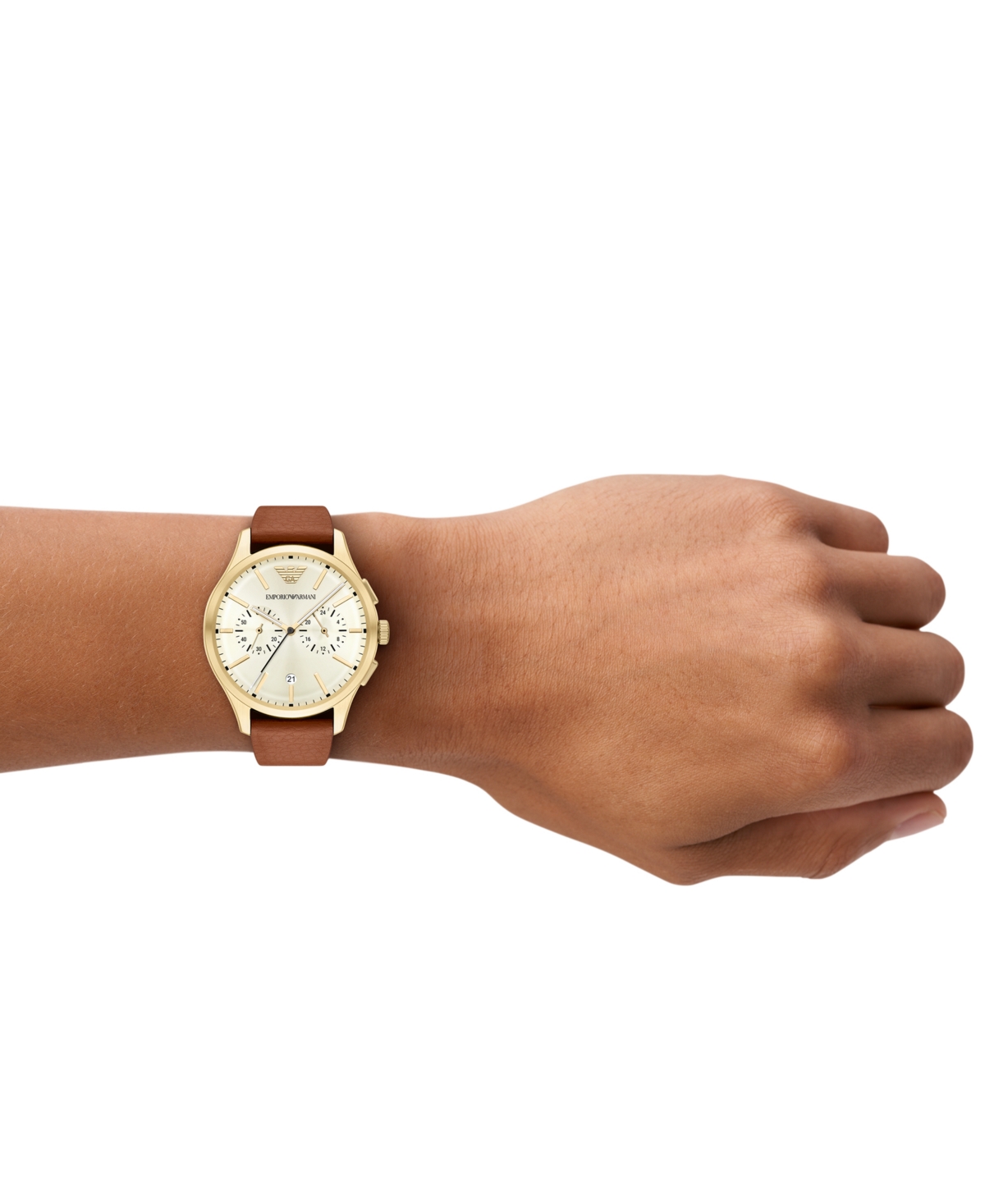 Emporio Armani Men's Chronograph Brown Leather Watch, 42mm