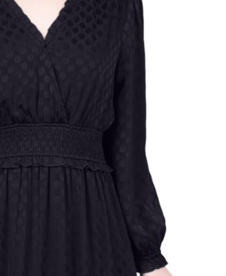 Petite Long Sleeve Surplice Neck Dress