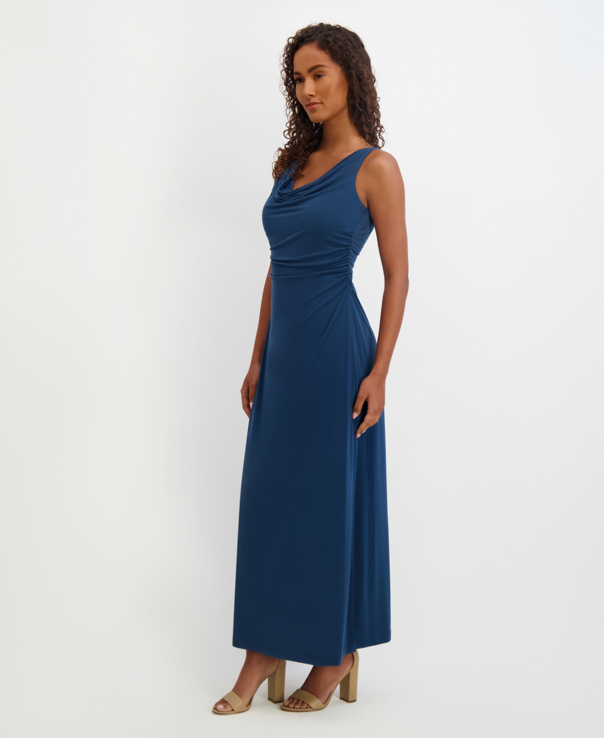 Kensie Women's Draped Cowlneck Sleeveless Maxi Dress In Blue
