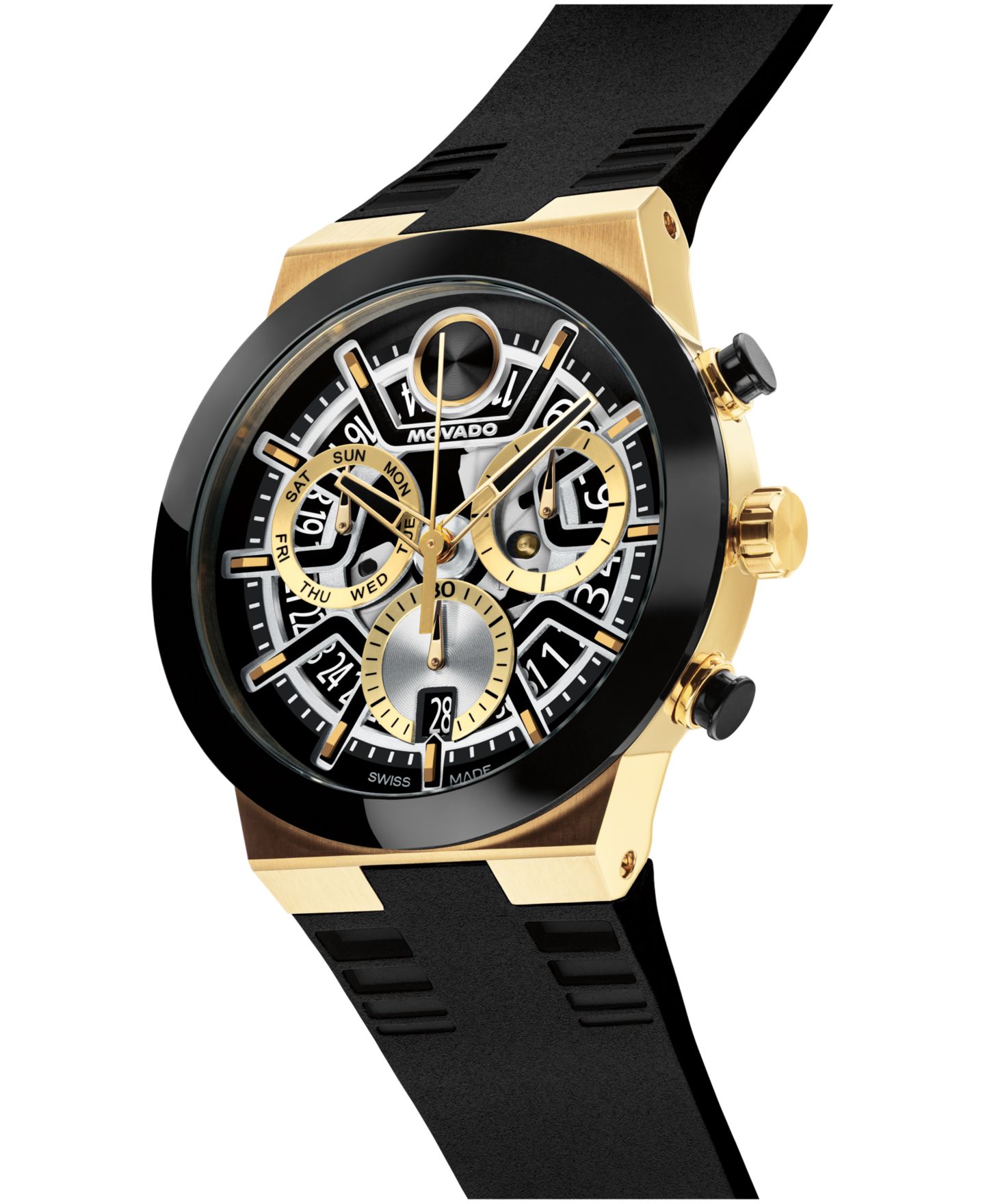 Мужские часы Movado Bold Fusion Swiss Quartz Chrono Black Silicone Watch, 44.50mm — фото 2