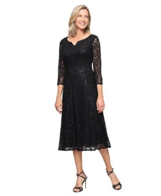 SL Fashions - Women's Sweetheart Neck Tea Length Sequin Lace Dress