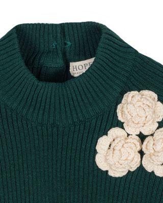 Girls Organic Long Sleeve Mock Neck Sweater with Rosettes