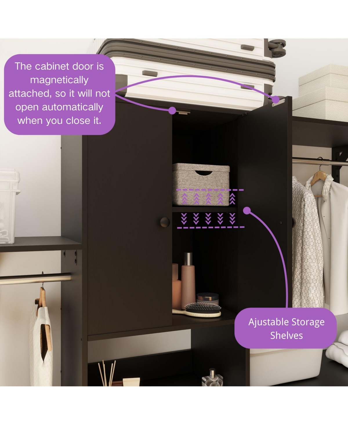 Aheaplus 96'' Closet Organizer System with 3 Wood Drawers, Shelving Towers & Hanging Rods, 8FT Doors