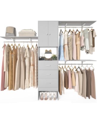 96-Inch Closet Organizer System with 3 Wood Drawers, Shelving Towers and Hanging Rods, 8-Foot Closet System with Doors