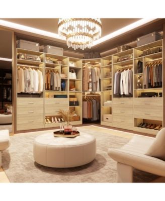 40&#39;&#39; Large Corner Closet Organizer System with 12 Shelves, 6 Tier Walk-in Corner Closet System with 2 Hanging Rods