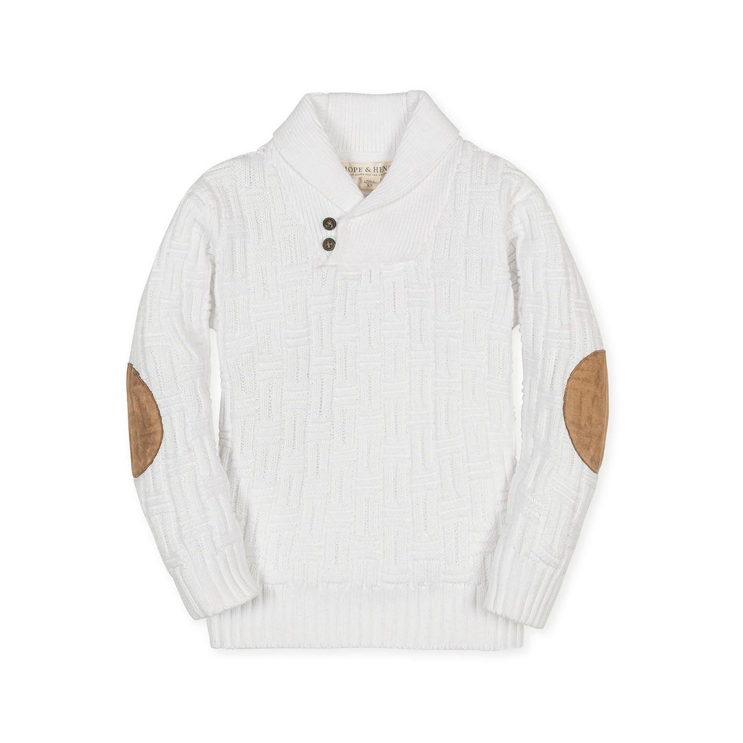 Hope and Henry Little and Big Boys' Organic Long Sleeve Shawl Collar Cable Sweater with Elbow Patches