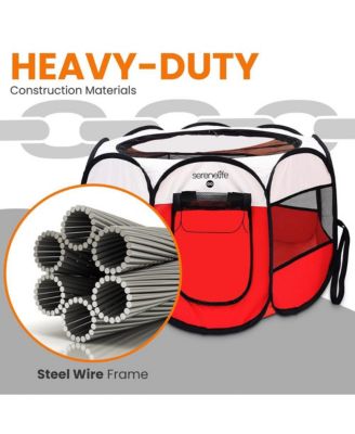 Large Portable & Foldable Pet Tent with Travel Bowl, Red