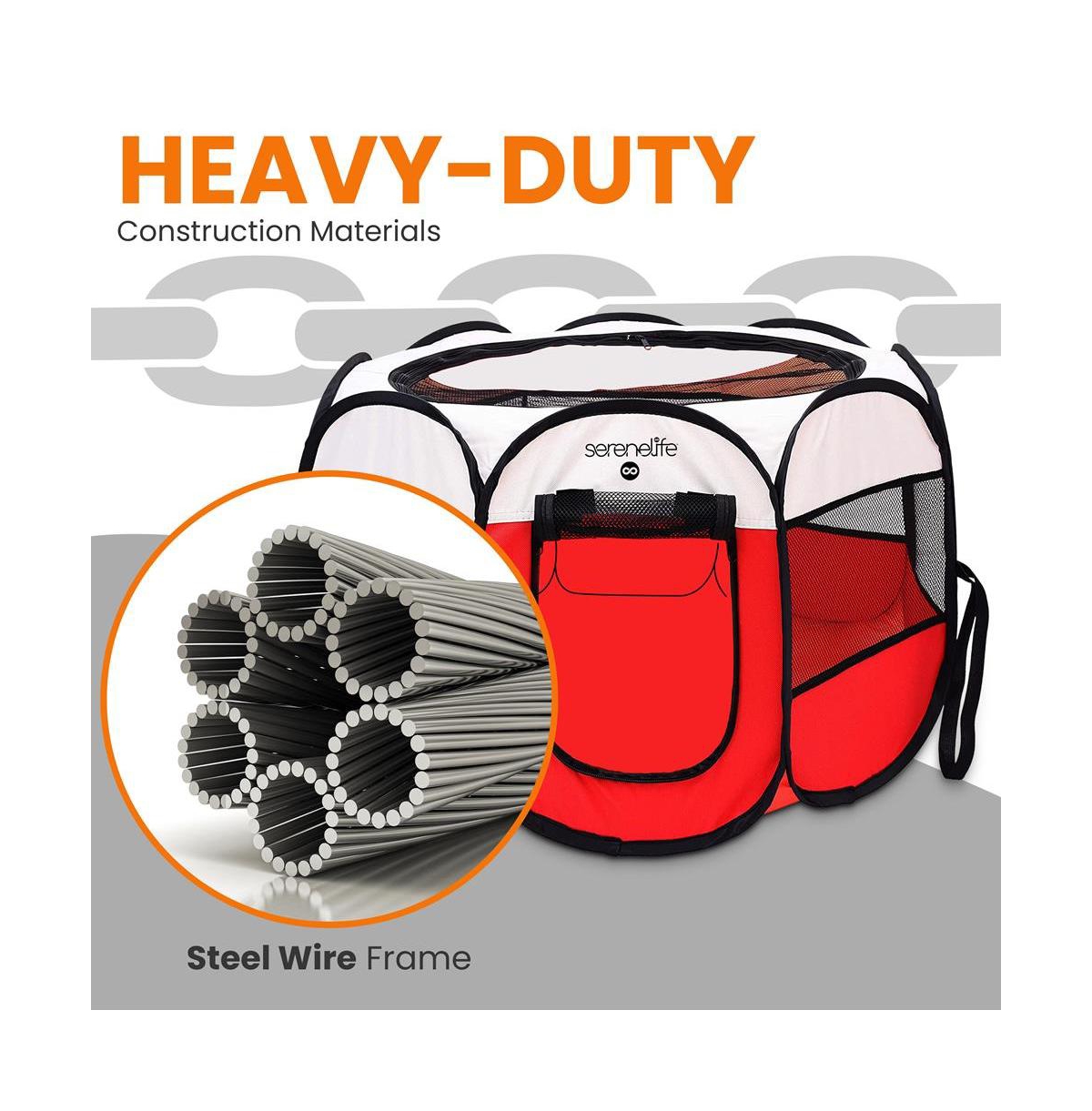 SereneLife Large Portable & Foldable Pet Tent with Travel Bowl, Red